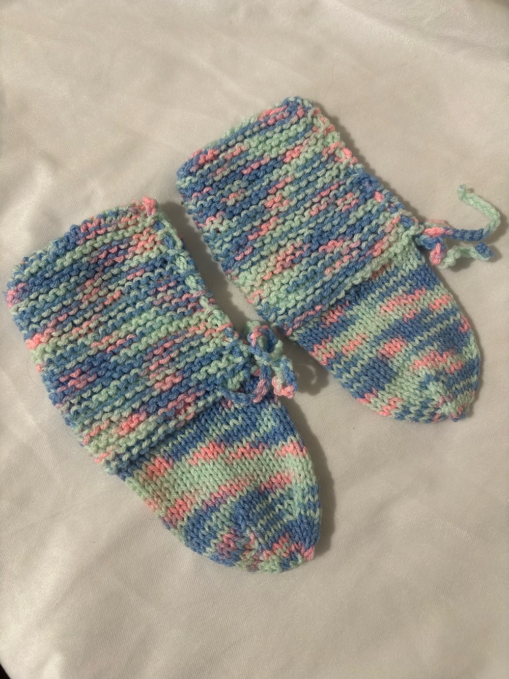 Handmade Knit Booties in Pastel Blue, Pink & Mint Girls size 5.5 - Picture 3 of 5
